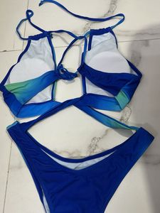 New Blue Ombre Swimsuit with Skirt
