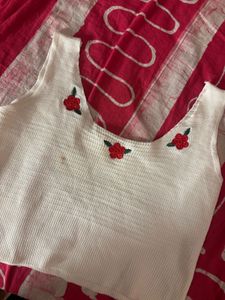 Cute White Floral Tank Top