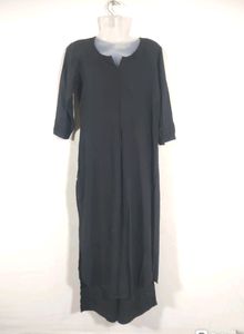 Black Plain Kurta With Bottom Set (Women's)