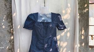 121110. Chic Dark Blue Ruched Mini Dress