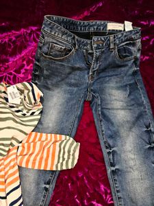 Striped Top &amp; Jeans Set