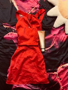 Satin one shoulder Red Mini Dress