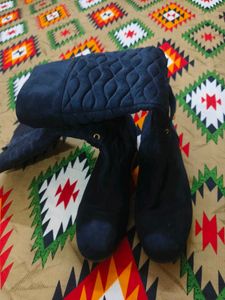 Chic Navy Quilted Knee-High Boots