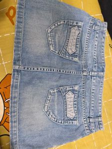 VINTAGE Blue Denim Mini Skirt