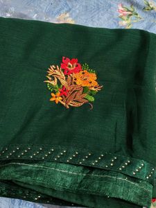 Elegant Green Embroidered Saree