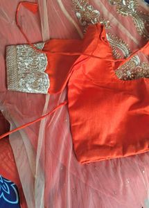 Orange & Gold Embellished Saree with blouse