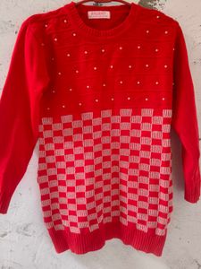 Red Checkered Knit Sweater