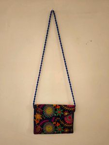 Boho Embroidered blue sling bag