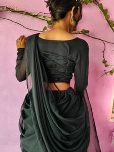 Pre draped black saree lehenga
