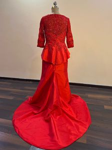 Red Embellished Trail Gown