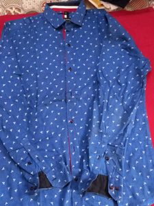 Men's Blue Printed Casual Shirt with bird print