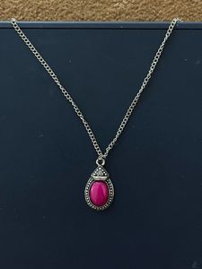 vintage Pink agate Stone Pendant Necklace