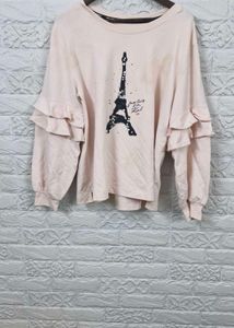 Cute Eiffel Tower Ruffle Sleeve Top