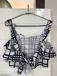 Stylish Ruffled Checkered Crop Top
