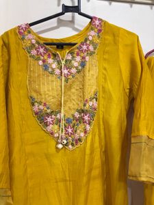Yellow Embroidered Kurta Set with Dupatta
