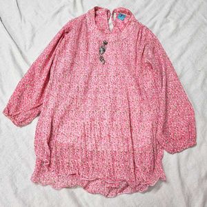 Pink Floral Pleated Top
