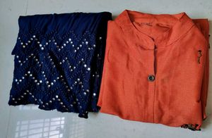Orange Kurta With Embellished Dupatta