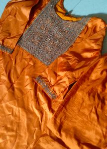 Orange Embroidered pant kurta dupatta set