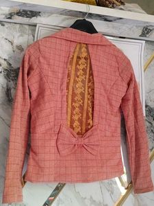 Women's Coral Checkered Blazer