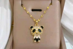 18K Gold Plated Rhinestone Panda Charm Necklace