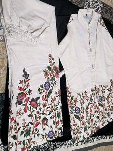 Elegant Ivory Kurta &amp; Palazzo Set- Vibrant Floral