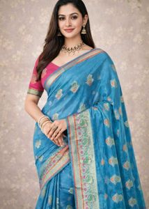 Elegant Blue soft Banarasi Silk Saree gift hamper