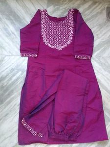 Purple Embroidered Kurta and Pant Set
