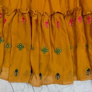 Yellow Embroidered Ethnic Gown
