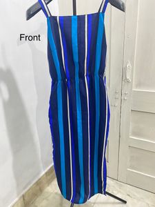 Sirikit Blue Candy Striped A Line Dress