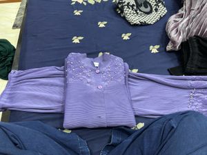 Lavender Kurta coord Set with Pearl Embellishments