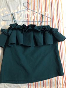Combo Off Shoulder Bottle Green Top, Culotte