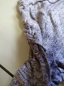*Grey Melange Front Knot Long Sleeve Top with Shou