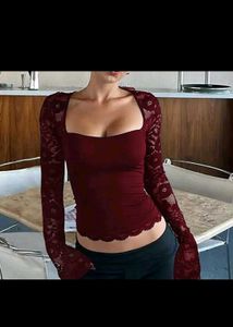 Burgundy Lace Sleeve Top