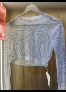 Sparkling White Long Sleeve Crop Top