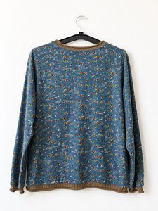 Blue Floral Long Sleeve V-Neck Top