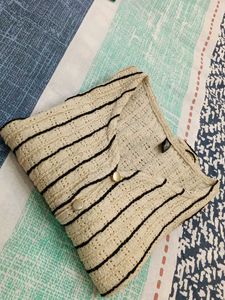 Cream & Black Striped Button-Up Top