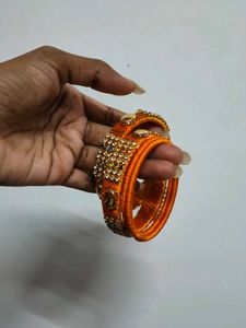 Set of 3 Yellow and orange Silk Thread Bangles