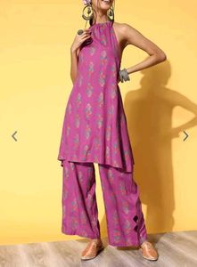 Pink Printed Halter Neck Kurta Set