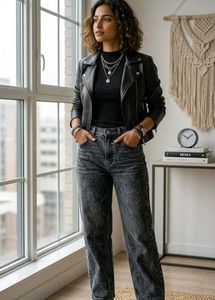 Stylish Black & Grey Wash Wide-Leg Jeans