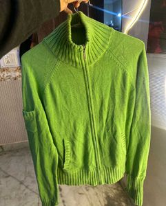 Green Zip-Up Knit Cardigan
