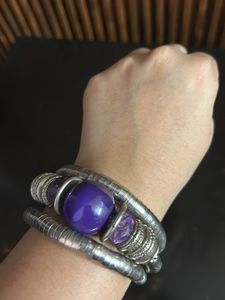 Purple Bead Silver Coil Bracelet