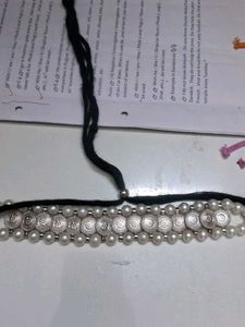 Oxidized Silver Pearl Choker Necklace
