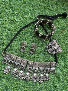 Oxidised Silver Necklace Set with Earrings