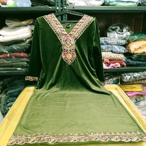Heavy Embroidery Work Velvet Kurti Set