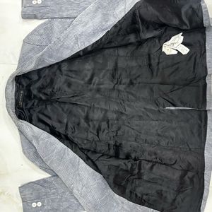 Zara Woman Grey Corduroy Double-Breasted Blazer