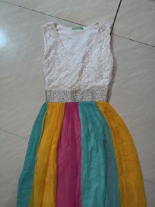 Colorful Rainbow Skirt with Lace Top