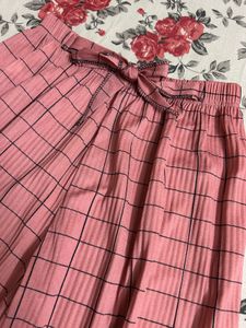 Pink Plaid Wide Leg Palazzo Pants