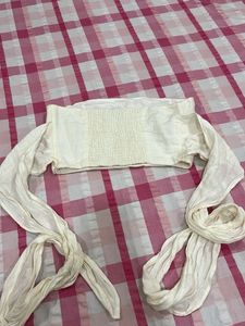 Cream Linen Crop Top Blouse Size Eur S