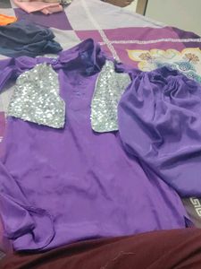 Boys Purple Kurta Set with Silver