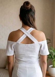 White Ruffle Off-Shoulder Halter Top